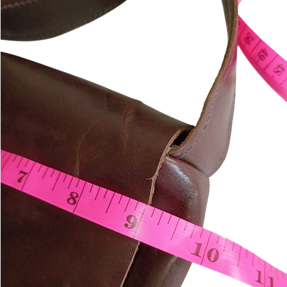 Handmade Brown Leather Crossbody Bag Raw Edge Flap Striped Lining By Dorthea - Picture 7 of 9